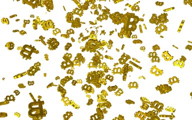 Digital currency symbol Bitcoin on a white background. Fall of bitcoin. Cryptocurrency graph on virtual screen. Business, Finance and technology concept. 3D illustration