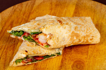 Wrap tortilla with prawn