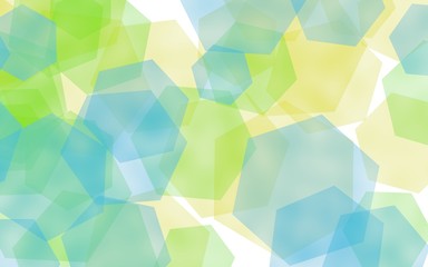 Multicolored translucent hexagons on white background. Green tones. 3D illustration