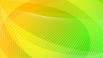 Obraz premium Abstract background of curved surfaces and halftone dots in yellow and green colors