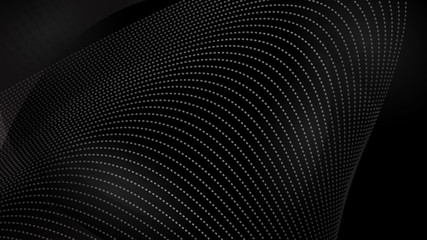 Abstract background of curved surfaces and halftone dots in black and gray colors