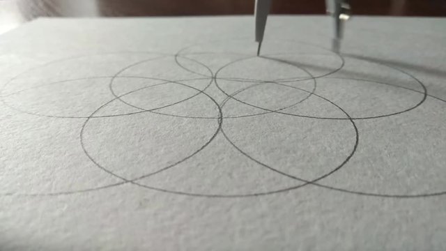 The compasses draw a circle on a piece of paper