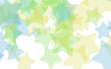 Multicolored translucent stars on a white background. Green tones. 3D illustration