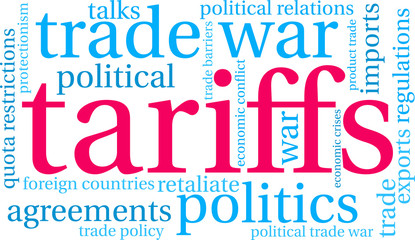 Tariffs Word Cloud on a white background.