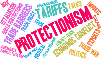 Protectionism Word Cloud on a white background. 