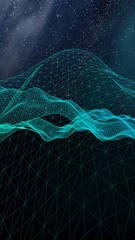 Abstract landscape on a dark background. Cyberspace grid. Hi-tech network. Outer space. Starry outer space texture. 3D illustration