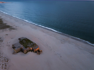 WWII Protection Concrete Bunker on Cape May Beach captured via a drone aerial image