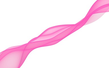Abstract pink wave. Bright pink ribbon on white background. Pink scarf. Abstract smoke. Raster air background. 3D illustration