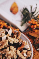 Autumn composition with nuts