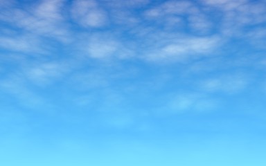 The bright sky in the morning. Blue sky background with white clouds. Cumulus white clouds in the clear blue sky. 3D illustration