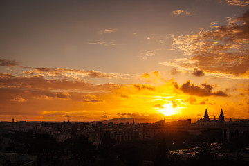 Sunset view of Floriana from Valletta