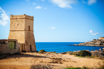 Malta Ghajn Tuffieha watchtower at Golden Bay