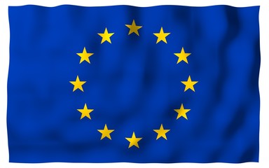 Slightly waving flag of the European Union isolated on white background, 3D rendering. Symbol of Europe. 3D illustration