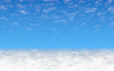 Fototapeta premium Tło błękitnego nieba z białymi chmurami. Cumulus białe chmury na bezchmurnym niebie rano. Ilustracja 3D