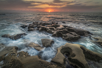 Sunset on La Jolla beach in San Diego, California