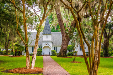 Old White Church Under Spanish Moss