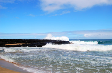 Breaking Waves Against Black Lava on Kauai