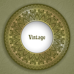 Vintage ornamental round frame for greeting card, invitation or packaging design