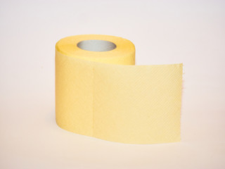 toilet paper, tissue yellow paper roll isolated on white background.