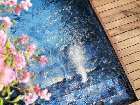 elevated view of outdoor jacuzzi