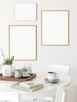 mock up posters in living room interior. Interior scandinavian style. 3d rendering, 3d illustration © Yuri-U
