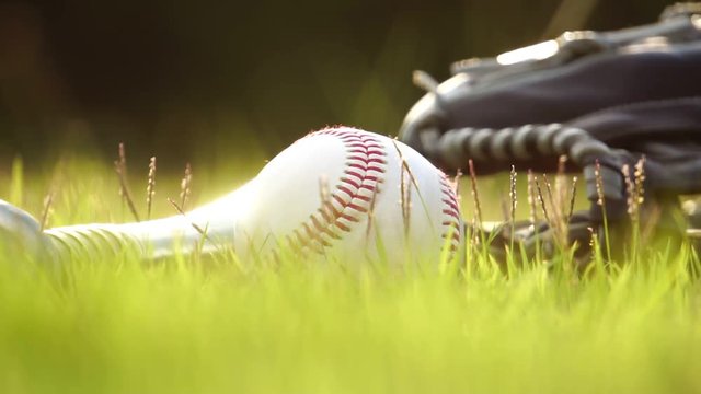 Equipment for the sport of baseball laying on the lawn