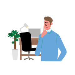 書斎　デスク　男性　イラスト　
