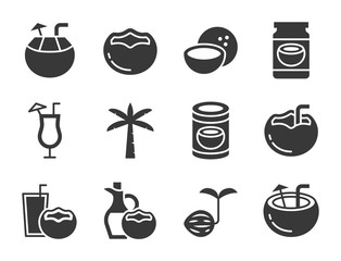 cute coconut icon set solid