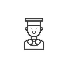Graduate student outline icon. linear style sign for mobile concept and web design. Male Student simple line vector icon. Symbol, logo illustration. Pixel perfect vector graphics