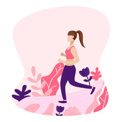 Obraz na płótnie Canvas girl run in forest concept illustration. Girl jogging in the park