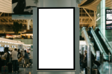 blank advertising billboard at airport,Mock up Poster media template Ads display in Subway station escalator