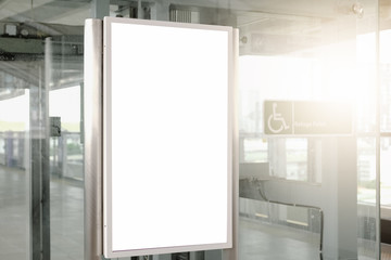 blank advertising billboard at airport,Mock up Poster media template Ads display in Subway station escalator