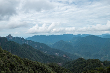 mountain range covered in forest under thick cloud
