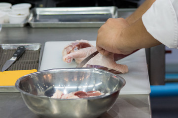 Chef preparing food, meal, in the kitchen, chef cooking, Chef decorating dish, closeup, .chef at work.