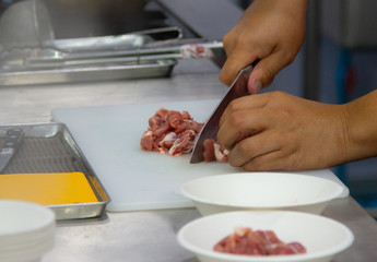 Chef preparing food, meal, in the kitchen, chef cooking, Chef decorating dish, closeup, .chef at work.