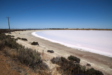 Chinocup Nature Reserve Western Australia, panorama  views of pink salt lake
