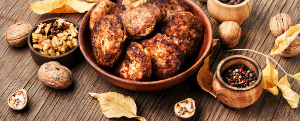 Naklejka premium Vegetarian cutlet from walnut