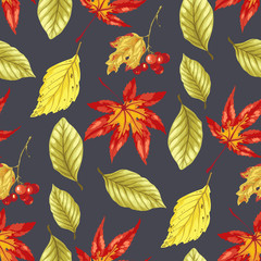 Vector seamless pattern wirh autumn bright leaves