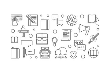 Fototapeta premium Content Strategy vector thin line horizontal illustration