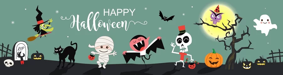 Rolgordijnen Happy Halloween groeten sjabloon vector. Vector illustratie. © catherinecml