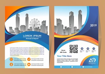 Front and back cover of a modern business brochure layout or flyer template, poster, magazine, annual report, book, booklet with red circle and gray design. Size A4