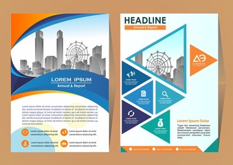 Front and back cover of a modern business brochure layout or flyer template, poster, magazine, annual report, book, booklet with red circle and gray design. Size A4