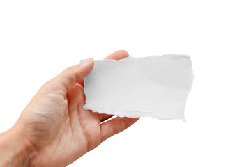 Hands holding a small piece of paper. Close up. Isolated on white background - Powered by Adobe
