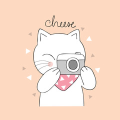 Cartoon cute cat and camera vector.