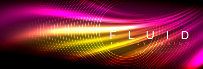 Neon glowing fluid wave lines, magic energy space light concept, abstract background wallpaper design