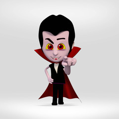 Halloween, boy dressed vampire pointing