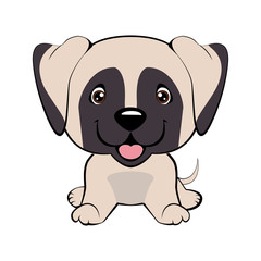 Happy cartoon puppy sitting, Dog friend. Vector illustration. Isolated on white background.