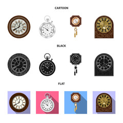 Vector design of clock and time sign. Set of clock and circle vector icon for stock.