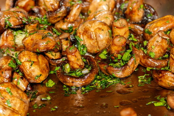 Grilled champignons mushrooms with parsley