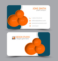 Business card. Design set template for company corporate style. Vector illustration. Blue and orange color.